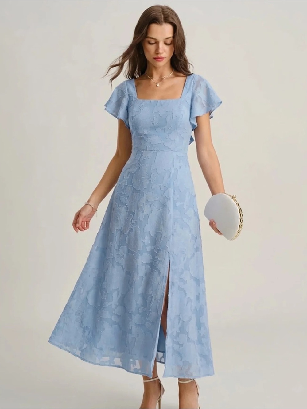 Rihoas Blue Floral Square Neck Midi Dress - Picture 2 of 7